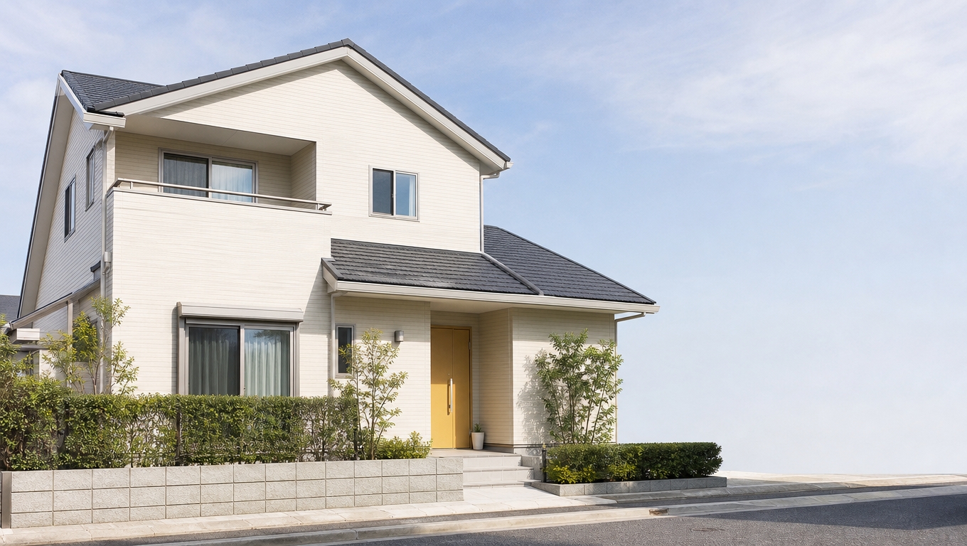 塗り替えが仕上がった住宅街の2階建て住宅